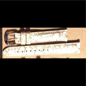 White/Gold Michele 16, patent leather watch band.